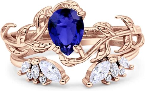 OMRANII Two Piece Ring Band Bridal SEt Art Deco Teardrop Pear leaf Design Wedding Engagement Marquise Round Cubic Zirconia Stones 925 Sterling Silver in Saudi Arabia