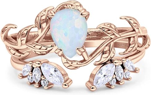 OMRANII Two Piece Ring Band Bridal SEt Art Deco Teardrop Pear leaf Design Wedding Engagement Marquise Round Cubic Zirconia Stones 925 Sterling Silver in Saudi Arabia