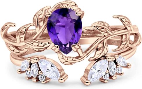 OMRANII Two Piece Ring Band Bridal SEt Art Deco Teardrop Pear leaf Design Wedding Engagement Marquise Round Cubic Zirconia Stones 925 Sterling Silver in Saudi Arabia