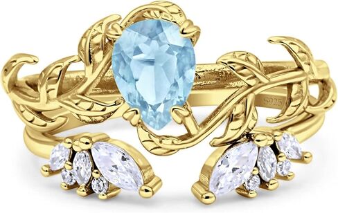 OMRANII Two Piece Ring Band Bridal SEt Art Deco Teardrop Pear leaf Design Wedding Engagement Marquise Round Cubic Zirconia Stones 925 Sterling Silver in Saudi Arabia