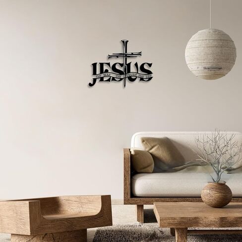 Cross Jesus Truth Metal Wall Decor - Religious Spiritual Faith Room Decor Black Wall Art Home Decor for Living Room, Bathroom, Bedroom, Dining Room, Church (Black) in Saudi Arabia