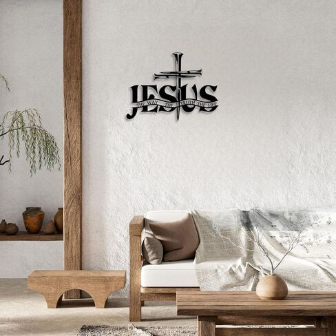 Cross Jesus Truth Metal Wall Decor - Religious Spiritual Faith Room Decor Black Wall Art Home Decor for Living Room, Bathroom, Bedroom, Dining Room, Church (Black) in Saudi Arabia