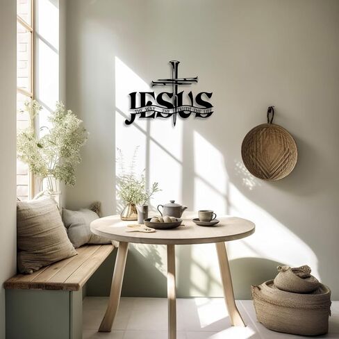 Cross Jesus Truth Metal Wall Decor - Religious Spiritual Faith Room Decor Black Wall Art Home Decor for Living Room, Bathroom, Bedroom, Dining Room, Church (Black) in Saudi Arabia