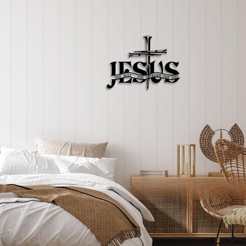 Cross Jesus Truth Metal Wall Decor - Religious Spiritual Faith Room Decor Black Wall Art Home Decor for Living Room, Bathroom, Bedroom, Dining Room, Church (Black) in Saudi Arabia