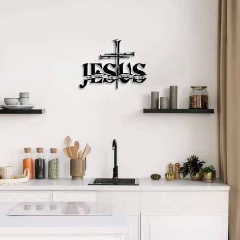 Cross Jesus Truth Metal Wall Decor - Religious Spiritual Faith Room Decor Black Wall Art Home Decor for Living Room, Bathroom, Bedroom, Dining Room, Church (Black) in Saudi Arabia