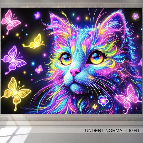 BlissYard Blacklight Butterfly Cat نسيج القمر نجوم الأشعة فوق البنفسجية التفاعلية Galacy Space Wall نسيج جمالي نيون غامض مليء بالنجوم ليلة السماء الجدار شنقا لغرفة النوم 59 "× 78" ديكور الضوء الأسود لغرفة النوم غرفة المعيشة in Kuwait