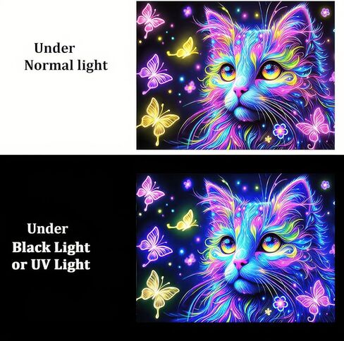 BlissYard Blacklight Butterfly Cat نسيج القمر نجوم الأشعة فوق البنفسجية التفاعلية Galacy Space Wall نسيج جمالي نيون غامض مليء بالنجوم ليلة السماء الجدار شنقا لغرفة النوم 59 "× 78" ديكور الضوء الأسود لغرفة النوم غرفة المعيشة in Kuwait