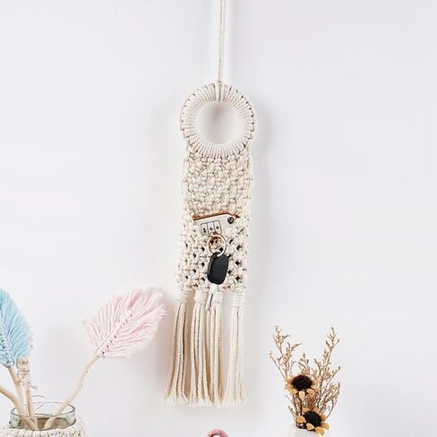 Cabilock Woven Mail Organizer with Storage Pockets Hanging Mail Basket for Wall Boho Door Organizer for Keys Letter Envelope File Boho Woven Tapestry for Narrow Spaces, Bedroom, Entryway, Dorm Decor in Saudi Arabia
