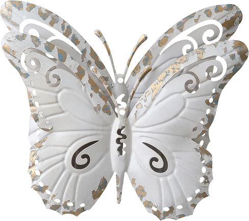 SOFE Vintage Metal Butterfly Wall Decor 8 × 9 Inches, Distressed White 3D Butterfly Wall Art, Rustic Hanging Garden Ornaments for Room, Backyardyard, Patio in Saudi Arabia