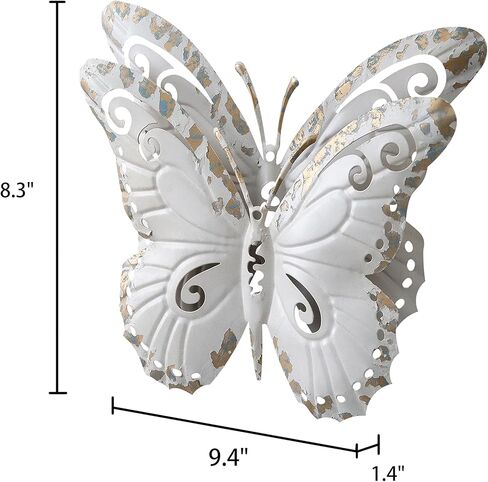 SOFE Vintage Metal Butterfly Wall Decor 8 × 9 Inches, Distressed White 3D Butterfly Wall Art, Rustic Hanging Garden Ornaments for Room, Backyardyard, Patio in Saudi Arabia