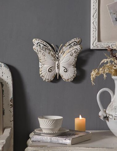 SOFE Vintage Metal Butterfly Wall Decor 8 × 9 Inches, Distressed White 3D Butterfly Wall Art, Rustic Hanging Garden Ornaments for Room, Backyardyard, Patio in Saudi Arabia
