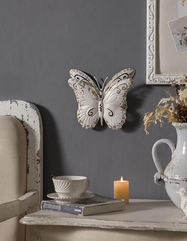 SOFE Vintage Metal Butterfly Wall Decor 8 × 9 Inches, Distressed White 3D Butterfly Wall Art, Rustic Hanging Garden Ornaments for Room, Backyardyard, Patio in Saudi Arabia