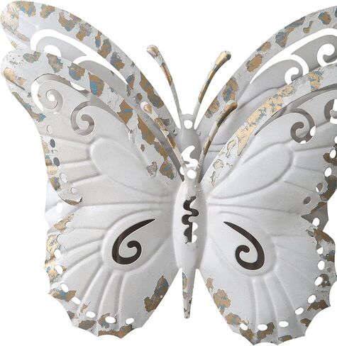 SOFE Vintage Metal Butterfly Wall Decor 8 × 9 Inches, Distressed White 3D Butterfly Wall Art, Rustic Hanging Garden Ornaments for Room, Backyardyard, Patio in Saudi Arabia