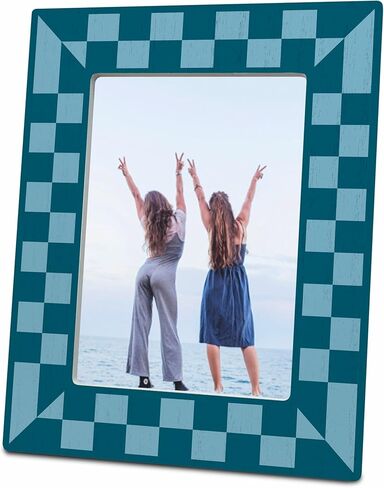 WeMaison Pink Checkerboard Wooden Frame for 4x6 Photos - Trendy Geometric Photo Frame - Girly Tabletop Decor, Aesthetic Pink Birthday Gift for Her - Classic Photo Frame, Gift And Decorations (C14) in Saudi Arabia