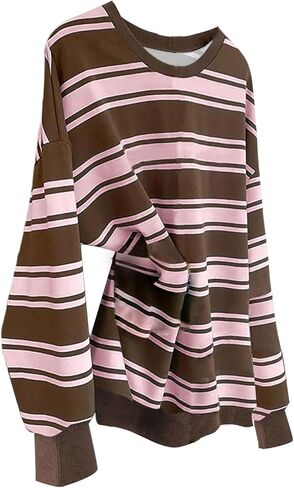 Floerns Women's Y2k Striped Crewneck Sweatshirts Long Sleeve Fall Outfit Preppy Pullover Tops in Saudi Arabia