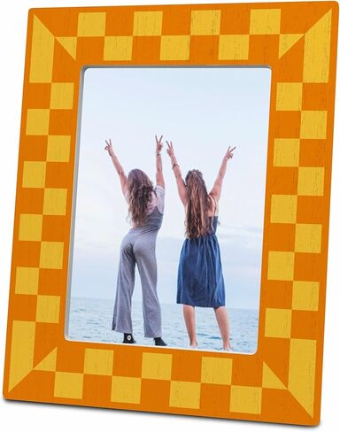 WeMaison Pink Checkerboard Wooden Frame for 4x6 Photos - Trendy Geometric Photo Frame - Girly Tabletop Decor, Aesthetic Pink Birthday Gift for Her - Classic Photo Frame, Gift And Decorations (C14) in Saudi Arabia