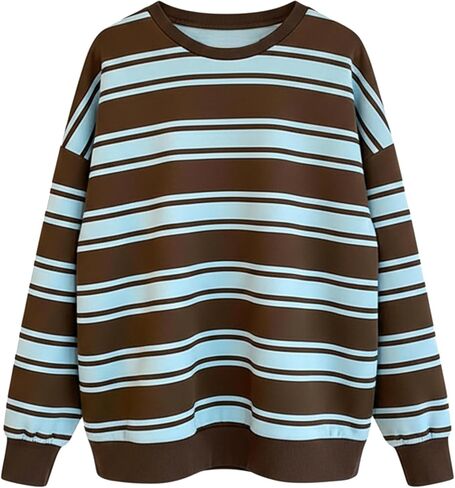 Floerns Women's Y2k Striped Crewneck Sweatshirts Long Sleeve Fall Outfit Preppy Pullover Tops in Saudi Arabia