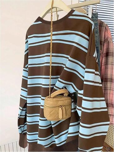 Floerns Women's Y2k Striped Crewneck Sweatshirts Long Sleeve Fall Outfit Preppy Pullover Tops in Saudi Arabia