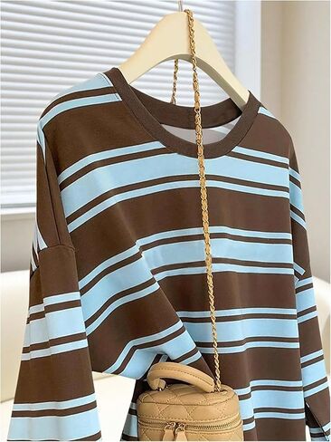 Floerns Women's Y2k Striped Crewneck Sweatshirts Long Sleeve Fall Outfit Preppy Pullover Tops in Saudi Arabia