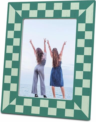 WeMaison Pink Checkerboard Wooden Frame for 4x6 Photos - Trendy Geometric Photo Frame - Girly Tabletop Decor, Aesthetic Pink Birthday Gift for Her - Classic Photo Frame, Gift And Decorations (C14) in Saudi Arabia