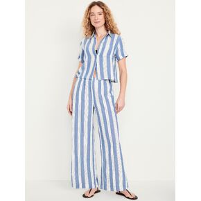 Old Navy High-Waisted Crinkle Gauze Super Wide-Leg Pants - Blue Stripe in Kuwait