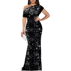 فساتين حفلة موسيقية بكتف واحد من Gekaioe للنساء بحورية البحر سباركلي طويلة ضيقة لحفلات الكوكتيل الرسمية in Kuwait