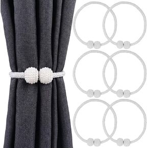 6 Pcs Magnetic Curtain Tiebacks with Pearl Decoration, Convenient Grey Drape Holdbacks for Easy Window，Best for Home and Office Decor in Kuwait