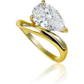 خواتم JoyToGo مطلية بالذهب عيار 14 قيراط للنساء غير مشوهة، 2 قيراط مكعب زركونيا سوليتير على شكل كمثرى ماركيز، خاتم ألماس مزيف من الفضة الإسترليني عيار 925 لحفل زفاف خطوبة، مجوهرات عصرية لها in Kuwait