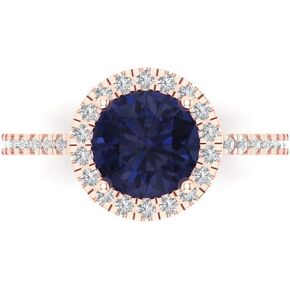 خاتم خطوبة كلارا بوتشي 1.8 قيراط من الياقوت الأزرق مع هالة مخفية من ألماس زركونيا - ذهب خالص (7.5 ملم، قطع دائري) in Kuwait