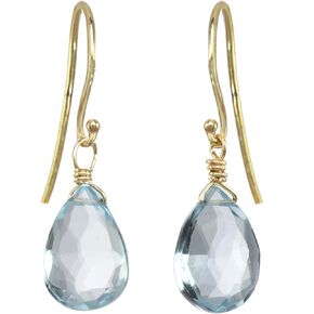 LTC Designs 14k Gold Filled Fishhook Earrings with Faceted Blue Topaz Dainty Teardrops for Women and Men in Saudi Arabia