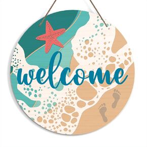 Zmyollo Round Welcome Decorative Sign, Beach Wall Sign, Summer Wooden Hanging Sign With Rope, Beach Wall Art Decoration for Farmhouse, Summer Gifts for Family Friends Colleagues, A02 in Kuwait