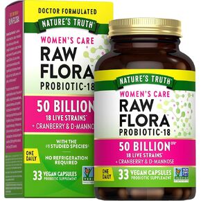 Raw Flora Probiotics for Women | 50 Billion CFU | 33 Capsules | with Cranberry and D-Mannose | Vegan, Non-GMO & Gluten Free Supplement in Saudi Arabia