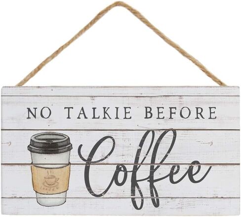 Simply Said, INC Petite Hanging Accents Coffee Sign, No Talkie Before Coffee, 6.5 x 3.5 inch Wood Sign Cute Coffee Decor, Made in USA PHA1069 in Saudi Arabia