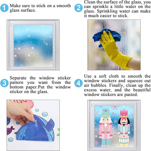 Whaline Christmas Window Clings Pink Green Nutcracker Snowflake Window Stickers Double-Sided Large Glass Decals for Xmas Home Classroom Office Party Decoration in Saudi Arabia