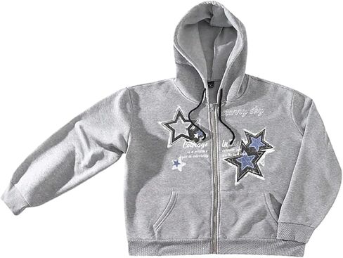 SHENHE Men's Star Graphic Zip Up Hoodie Long Sleeve Y2k Sweatshirt Oversized Jacket Streetwear in Saudi Arabia