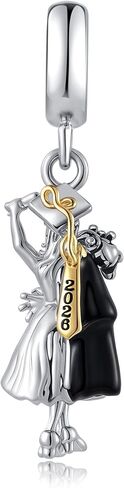 LuxglitterLin Graduation Charm Graduate Dangle Bead with Cap Gown and Flowers Compatible with Pandora Bracelet Inspirational Jewelry Present for Women in Saudi Arabia