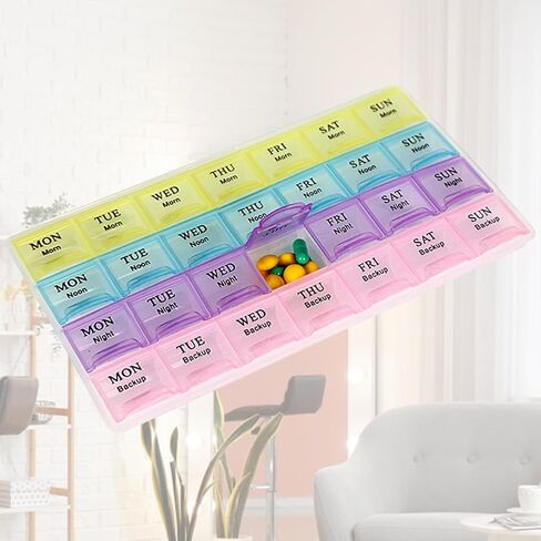 1 Piece Pill Medicine Organizer 28 Compartment Multicolor 7 Day Travel Medicine Case Morning Noon Night Backup A Day Daily Pill Box to Hold Vitamins, Medication in Saudi Arabia