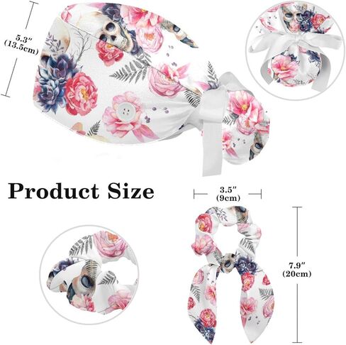 Ethnic Aztec Pattern Adjustable Scrub Cap Hat with Button, Working Hat Sweatband with Bow Hair Scrunchy for Woman in Saudi Arabia