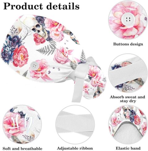 Ethnic Aztec Pattern Adjustable Scrub Cap Hat with Button, Working Hat Sweatband with Bow Hair Scrunchy for Woman in Saudi Arabia