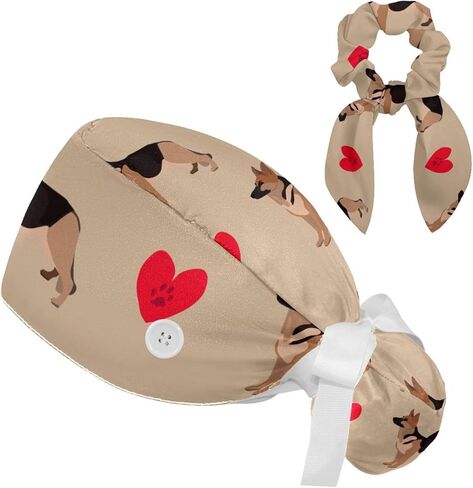 Ethnic Aztec Pattern Adjustable Scrub Cap Hat with Button, Working Hat Sweatband with Bow Hair Scrunchy for Woman in Saudi Arabia
