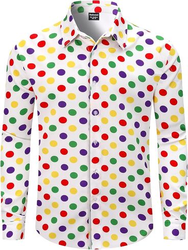 قميص رجالي Fashonal Mardi Gras Novelty بأزرار سفلية وأكمام طويلة، S-4XL in Kuwait