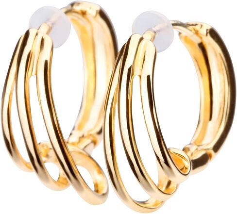 LOKUMI K18(18K) أقراط دائرية ثلاثية الخطوط | لا يسبب الحساسية وخالي من النيكل | صنع في اليابان | متوفر في 6 لمسات نهائية: الفضي، والذهبي عيار 24 كجم، والذهبي الوردي، والفضي المطفي، والذهبي المطفي 24 كجم، والذهبي الوردي اللامع jkn-03 in Kuwait