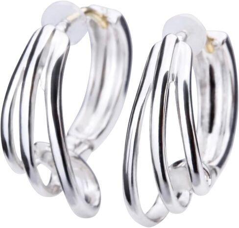 LOKUMI K18(18K) Post Triple-Line Hoop Earrings | Hypoallergenic & Nickel-Free | Made in Japan | Available in 6 finishes: Silver, 24KGold, Pink Gold, MatteSilver, Matte24KGold, and MattePinkGold jkn-03 in Saudi Arabia