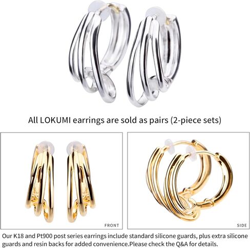 LOKUMI K18(18K) أقراط دائرية ثلاثية الخطوط | لا يسبب الحساسية وخالي من النيكل | صنع في اليابان | متوفر في 6 لمسات نهائية: الفضي، والذهبي عيار 24 كجم، والذهبي الوردي، والفضي المطفي، والذهبي المطفي 24 كجم، والذهبي الوردي اللامع jkn-03 in Kuwait