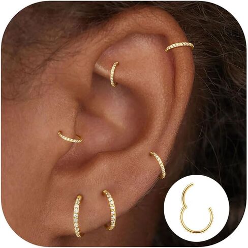 Qyalie Small Hoop Cartilage Earrings For Women Huggie Helix Conch Piercing Jewelry Hypoallergenic Titanium 14k Gold Plated Silver CZ Surgical Steel Set in Kuwait