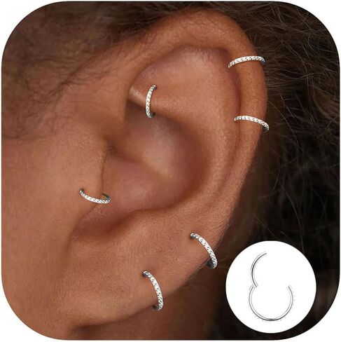 Qyalie Small Hoop Cartilage Earrings For Women Huggie Helix Conch Piercing Jewelry Hypoallergenic Titanium 14k Gold Plated Silver CZ Surgical Steel Set in Kuwait