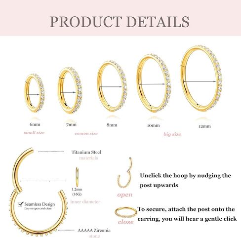 Qyalie Small Hoop Cartilage Earrings For Women Huggie Helix Conch Piercing Jewelry Hypoallergenic Titanium 14k Gold Plated Silver CZ Surgical Steel Set in Kuwait