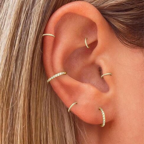 Qyalie Small Hoop Cartilage Earrings For Women Huggie Helix Conch Piercing Jewelry Hypoallergenic Titanium 14k Gold Plated Silver CZ Surgical Steel Set in Kuwait