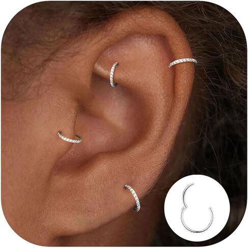 Qyalie Small Hoop Cartilage Earrings For Women Huggie Helix Conch Piercing Jewelry Hypoallergenic Titanium 14k Gold Plated Silver CZ Surgical Steel Set in Kuwait