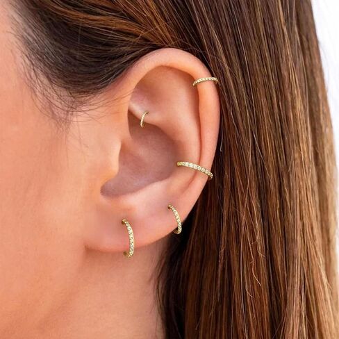 Qyalie Small Hoop Cartilage Earrings For Women Huggie Helix Conch Piercing Jewelry Hypoallergenic Titanium 14k Gold Plated Silver CZ Surgical Steel Set in Kuwait